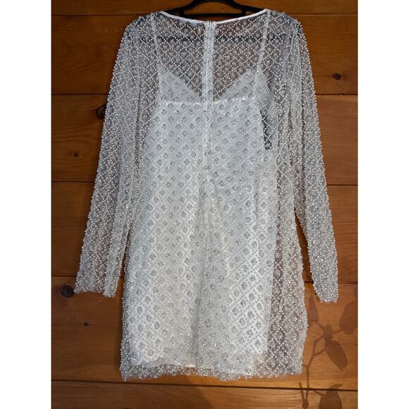 NWT Lulus Glowing Charisma White Sequin Pearl Mesh Long Sleeve Dress Bride Sz XL - Picture 6 of 11